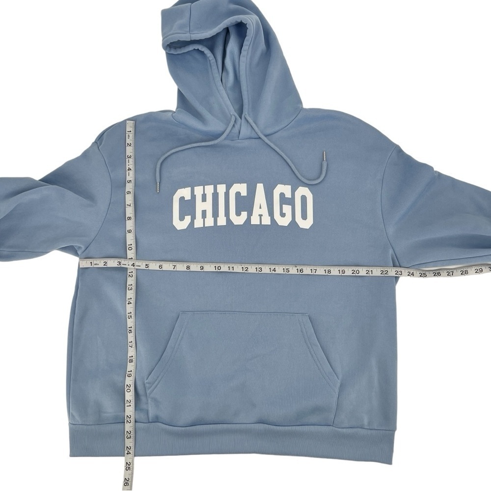 SHEIN Blue Chicago Print Fleece Lined Hoodie Sweatshirt Size XL Women’s - Picture 4 of 5